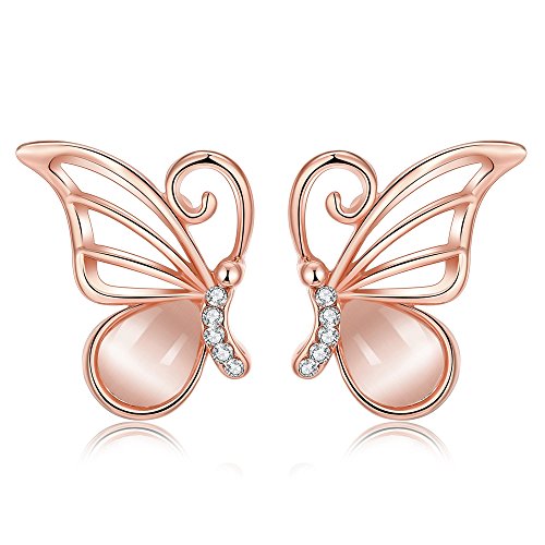 Product Cover 18k Rose Gold Plated Opal Butterfly Stud Earrings for Women Teen Girls Jewelry