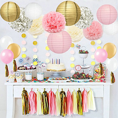 Product Cover 40 pc, Ivory, Pink and Gold Party Decorations.