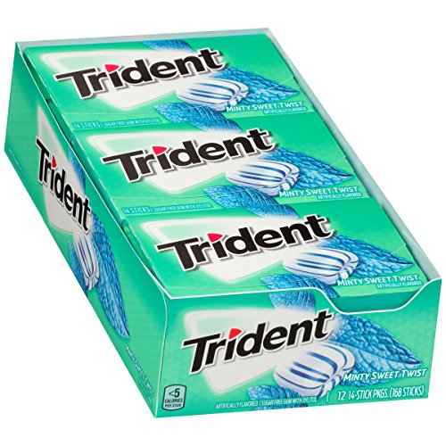 Product Cover Trident Minty Sweet Twist Sugar Free Gum - with Xylitol - 12 Packs (168 Pieces Total)