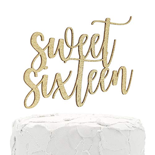 Product Cover NANASUKO 16th Birthday Cake Topper - Sweet Sixteen - Double Sided Gold Glitter - Premium Quality Made in USA