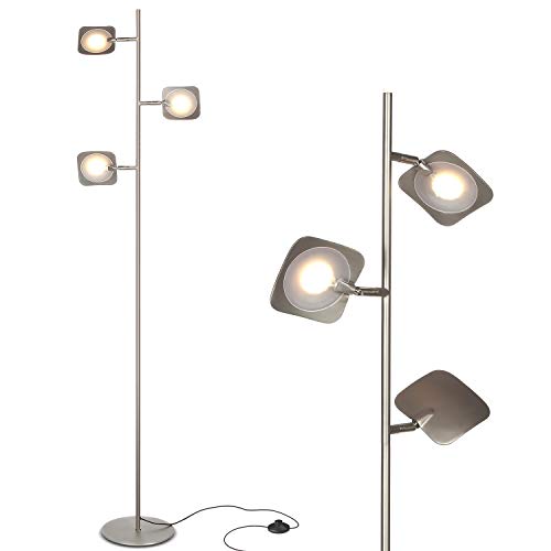 Product Cover Brightech Tree Spotlight LED Floor Lamp - Very Bright Reading, Craft and Makeup 3 Light Standing Pole - Modern Dimmable & Adjustable Panels - Corner Lamp - Satin Nickel