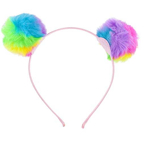 Product Cover Lux Accessories Tie Dye Faux Fur Pom Ball Cat Panda Costume Puff Ear Headband