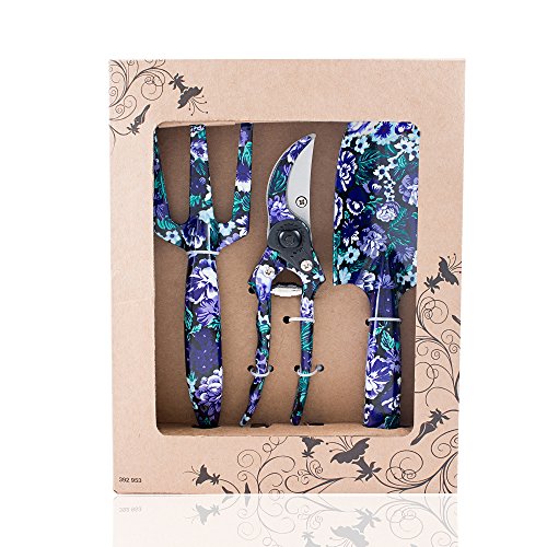 Product Cover FLORA GUARD 3 Piece Aluminum Garden Tool Set - Trowel, Cultivator, Pruning Shear, Gift Set for Gardening Needs (Purple)