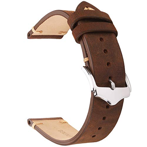 Product Cover EACHE 20mm Genuine Leather Watch Band Brown Crazy Horse Replacement Straps