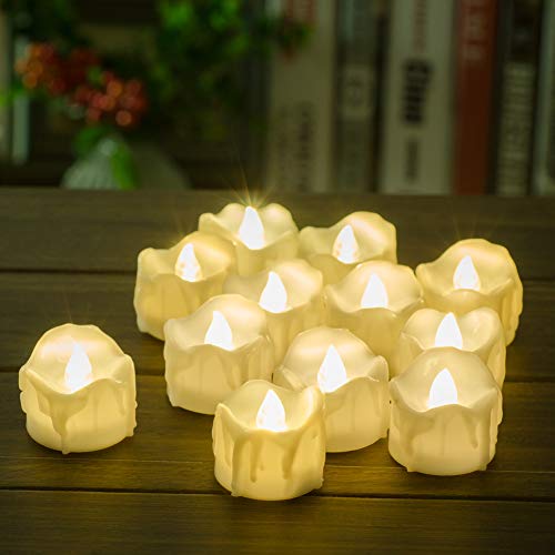 Product Cover PChero 12 Packs Battery Operated LED Decorative Flameless Candles Flickering Tea Lights with Timer, 6 Hours On and 18 Hours Off Per Cycle, Perfect for Wedding Party Home Decorations - [Warm White]