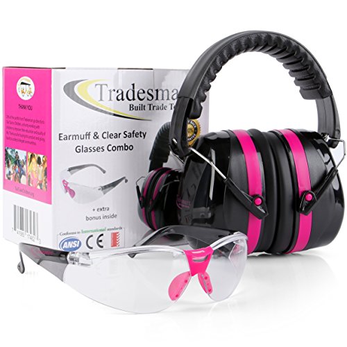 Product Cover TRADESMART Pink Shooting Earmuffs & Clear Safety Glasses - 2 Piece Gun Range Safety Kit. Designed for Complete Protection & Style. Compact Design Fits in Hunting Bag. 20% of Profits Support Charity