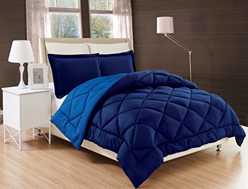 Product Cover Elegant Comfort All Season Comforter and Year Round Medium Weight Super Soft Down Alternative Reversible 3-Piece Comforter Set, King, Navy Blue/Light Blue, 00RW-Reversible-King-Navy/Light Blue