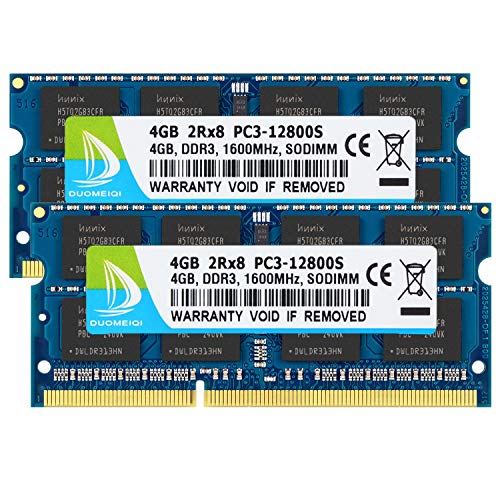 Product Cover DUOMEIQI 8GB Kit (2 X 4GB) 2RX8 PC3-12800 PC3-12800S DDR3 1600MHz SO-DIMM CL9 204 Pin 1.5v Non-ECC Unbuffered Laptop Memory Notebook RAM Module for Intel AMD and Mac Computer