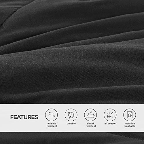 Product Cover Comfort Spaces Vixie 3 Piece Comforter Set All Season Reversible Goose Down Alternative Stitched Geometrical Pattern Bedding, Full/Queen, Black/Grey