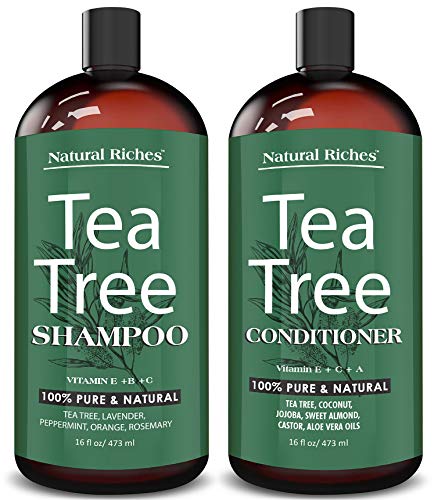 Product Cover Natural Riches Tea Tree Shampoo and Conditioner Set with 100% Pure Tea Tree Oil, Anti Dandruff for Itchy Dry Scalp, Sulfate Free, Paraben Free - for Men and Women - 2 bottles 16fl oz each