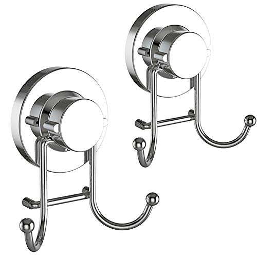 Product Cover HOME SO Suction Cup Hooks for Shower, Bathroom, Kitchen, Glass Door, Mirror, Tile - Loofah, Towel, Coat, Bath Robe Hook Holder for Hanging up to 30 lbs - Rustproof Chrome Stainless Steel (2-Pack)
