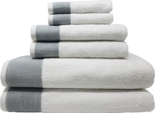 Product Cover LUNASIDUS Venice Luxury Hotel & Spa Premium 6 pcs Bath Towel Set, 100% Turkish Cotton, Towel Sets, White Towel with Silver Stripe