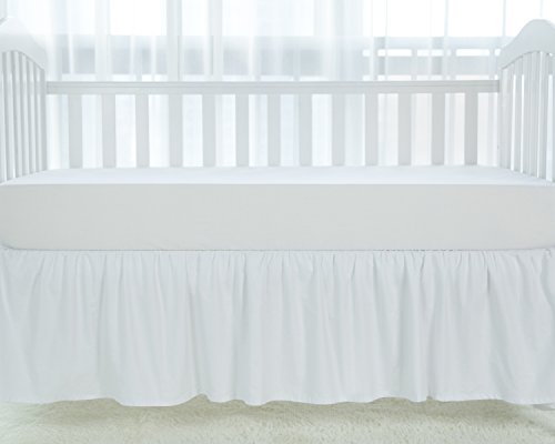 Product Cover TILLYOU White Crib Skirt Dust Ruffle, 100% Natural Cotton, Nursery Crib Toddler Bedding Skirt for Baby Boys or Girls, 14