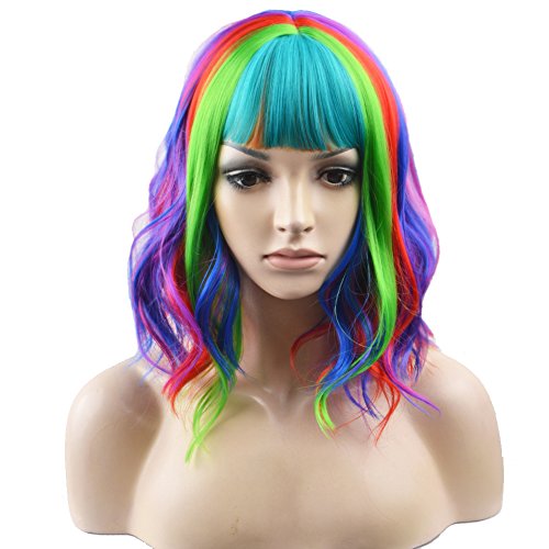 Product Cover BERON 14'' Short Curly Women Girl's Charming Synthetic Wig with Air Bangs Wig Cap Included (Rainbow)