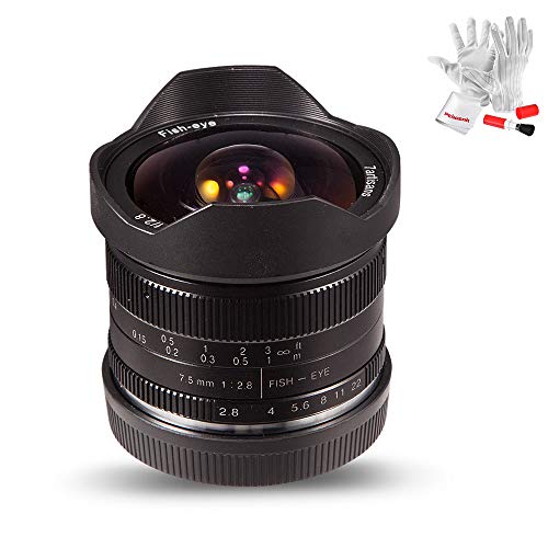 Product Cover 7artisans 7.5mm F2.8 APS-C Manual Fisheye Fixed Lens for Olympus Panasonic Micro Four Thirds MFT M4/3 Cameras - Black with Protective Lens Cap, Removable Lens Hood and Carrying Bag