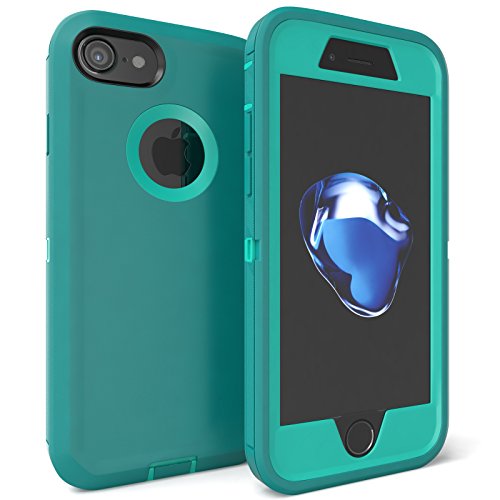 Product Cover iPhone 7 Case, Viero Defender Case Heavy Duty Rugged Impact Resistant Full Body Protective Armor Military Grade Protection Belt Clip Built-in Screen Protector Case Cover for iPhone 7 - Teal/Teal