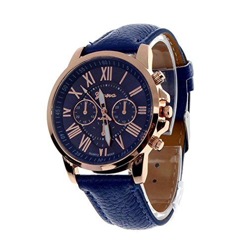Product Cover Womens Quartz Watches,COOKI 9298 Unique Analog Fashion Clearance Lady Watches Female watches on Sale Casual Wrist Watches for Women,Round Dial Case Comfortable Faux Leather-H13,Dark Blue