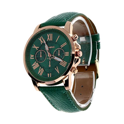 Product Cover COOKI Womens Quartz Watches, 9298 Unique Analog Fashion Lady Watches Female Watches Casual Wrist Watches for Women,Round Dial Case Comfortable Faux Leather-H13,Dark Green