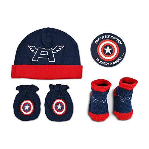 Product Cover Marvel Baby Boys Captain America, Mitten And Socks Take-Me-Home Set, 0-3 Months