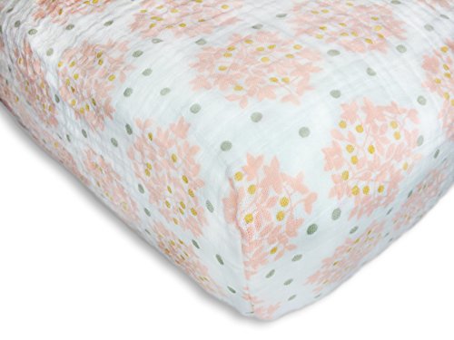 Product Cover SwaddleDesigns Cotton Muslin Crib Sheet, Heavenly Floral with Shimmer, Pink