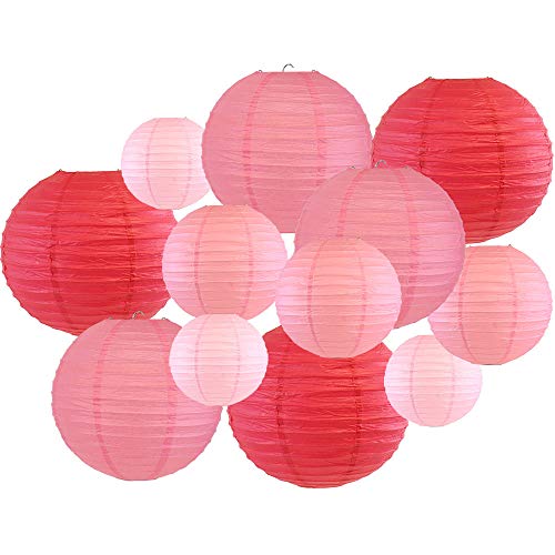 Product Cover Just Artifacts Decorative Round Chinese Paper Lanterns 12pcs Assorted Sizes & Colors (Color: Pinks)