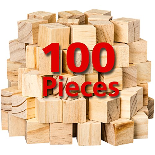 Product Cover Wooden Cubes for Arts and Crafts - DIY - Photo Blocks - 1 Inch Unfinished Natural Wood Blocks - 100 Pieces - by Dragon Drew