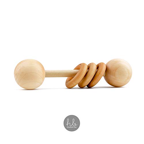 Product Cover Organic Wood Montessori Styled Baby Rattle by Homi Baby - Perfect Grasping Teething Toy for Toddlers - Handmade in The USA - Sealed with Organic Virgin Coconut Oil (Natural)