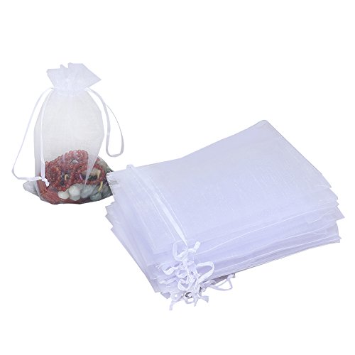 Product Cover HRX Package 100pcs White Organza Bags, 4 x 6 inches Christmas Wedding Favors Gift Drawstring Bags Jewelry Pouches Candy Mesh Pouches