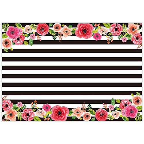 Product Cover Allenjoy 7x5ft Black and White Stripe Graduction Backdrops Watercolor Pink Flower Banner Birthday Party Wedding Decoration Bridal Baby Shower Photo Studio Booth Background Photocall
