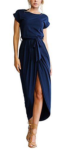 Product Cover Yidarton Women's Casual Short Sleeve Slit Solid Party Summer Long Maxi Dress