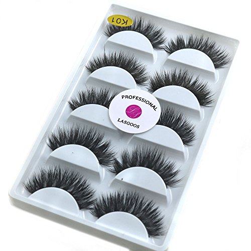 Product Cover 3D Mink False Eyelashes Extensions LASGOOS Siberian Luxurious Natural Cross Thick Long Wedding Fake Eye Lashes 5 Pairs/Box MY-014x5