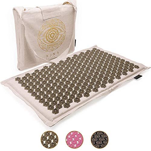 Product Cover Ajna Acupressure Mat for Massage - Natural Organic Linen Cotton Acupuncture Mat & Bag - Back Pain Relief, Neck Pain Relief, Stress Reliever, Reflexology,Sciatica, Trigger Point Therapy (Natural)