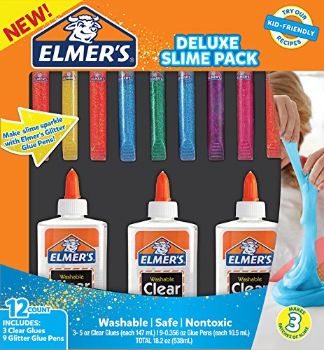 Product Cover Elmer's Glue Deluxe Slime Starter Kit, Clear School Glue & Glitter Glue Pens, 12 Count