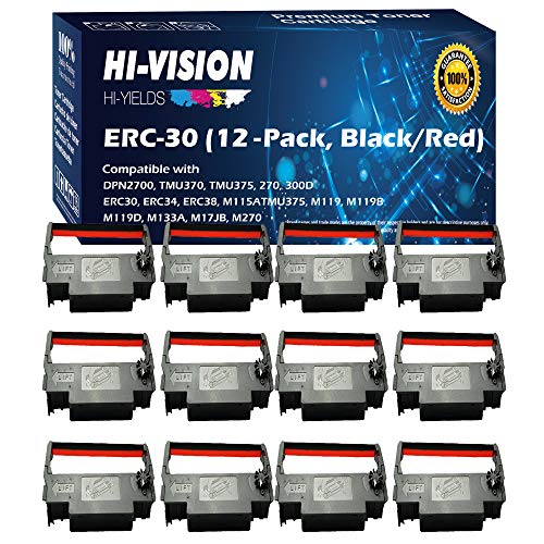 Product Cover HI-VISION HI-YIELDS Compatible ERC-30 (Black/Red) Ink Ribbon Replacement (12 Pack) for Epson M119 M119B M119D M133A M270 M52JB IT-U375 TM-200 TM-260
