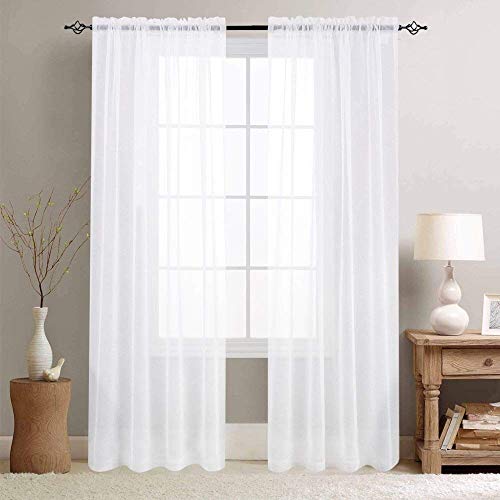 Product Cover White Sheer Curtains for Living Room 84 Inch Length Window Treatment Sets Rod Pocket Voile Curtain Panels for Bedroom Sold in Pairs