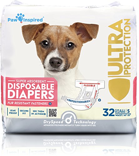 Product Cover Paw Inspired 32ct Disposable Dog Diapers | Female Dog Diapers Ultra Protection | Diapers for Dogs in Heat, Excitable Urination, or Incontinence (Small)