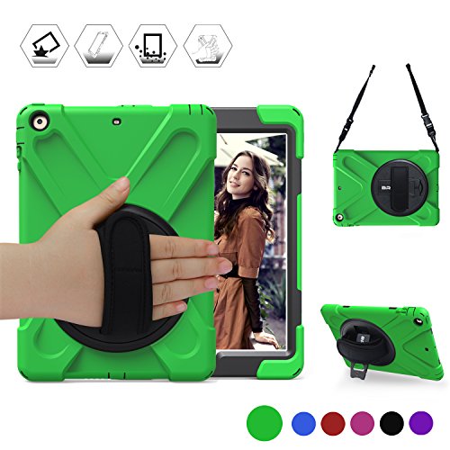 Product Cover BRAECN iPad 5th Generation Case, Three Layer Heavy Duty Soft Silicone Hard Bumper Case with Built-in Stand Drop Protection Rugged Full-Body Protective Case for New iPad 9.7 inch 2017 Released (Green)