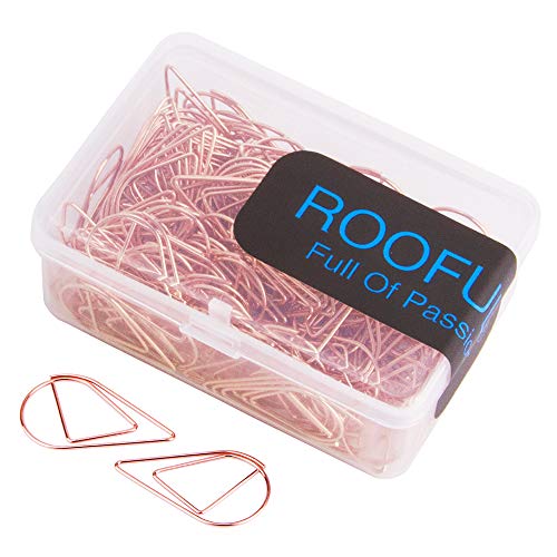 Product Cover 200 Pcs Rose Gold Cute Paper Clips, Smooth Steel Wire Drop-Shaped Paperclips for Office Supplier School Student by ROOFULL (1 inch / 25mm)