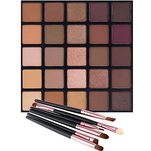 Product Cover Matte and Shimmer Eyeshadow Palette, Vodisa 25 Smoky Warm Color Eye Shadows Glitter Makeup Kit Make Up Brushes Set Nature Nude Earth Tone Waterproof Beauty Cosmetics High Pigment Powder Pallet 25B