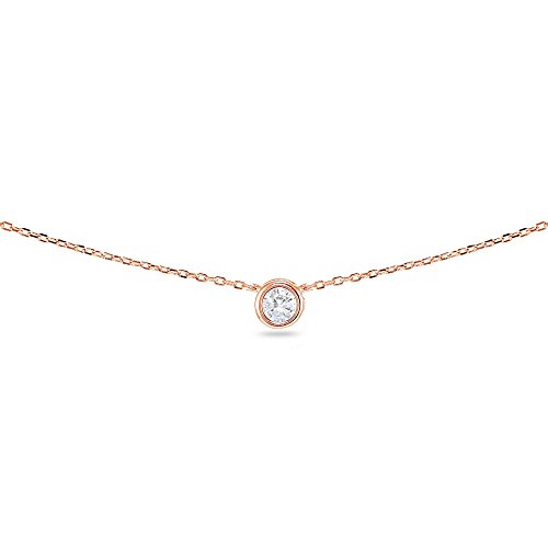 Product Cover Lovve Rose Gold Flashed Sterling Sterling Silver Round 4mm Bezel-Set Cubic Zirconia Solitaire Choker Necklace