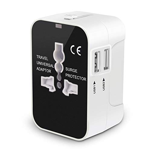 Product Cover Travel Adapter, Worldwide All in One Universal Power Adapter AC Plug International Wall Charger with Dual USB Charging Ports for US EU UK AUS Europe Cell Phone (White)