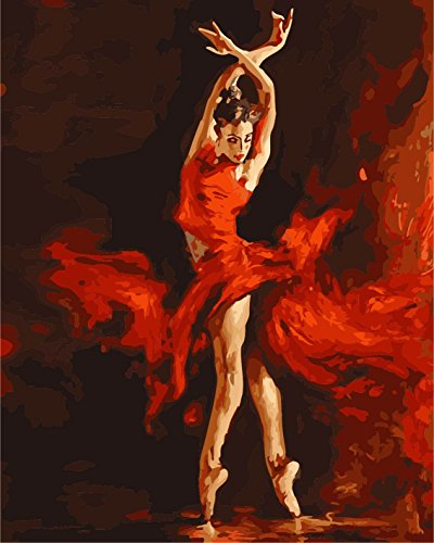 Product Cover CaptainCrafts New Paint by Number Kits - Dancer Ballet Ballerina Red Fire Girl 16x20 inch - DIY Painting by Numbers for Adults Beginner Kids (with Frame)