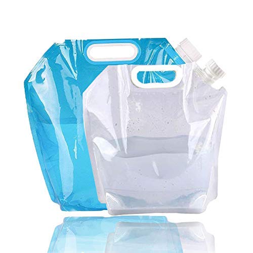 Product Cover 5/10 Litres Collapsible Water Container, Freezable, BPA Free Plastic Water Carrier Tank, Outdoor Folding Water Bag for Sport Camping Riding Mountaineer, Food Grade (5L Water Bag+10L Water Bag)