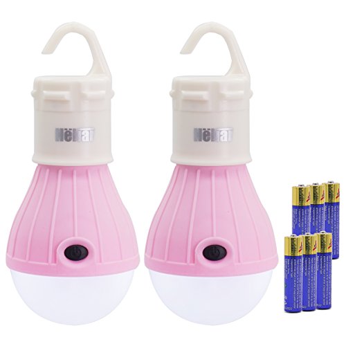 Product Cover Heliar 2 Pack Portable LED Lantern Tent Light Bulb for Camping Hiking Fishing Emergency Light, Battery Powered Camping Lamp with 6 AAA Batteries (Pink)