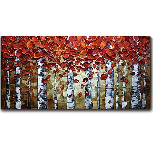Product Cover V-inspire Paintings, 24x48 Inch Paintings Oil Hand Painting Red Birch Trees Painting 3D Hand-Painted On Canvas Abstract Artwork Art Wood Inside Framed Hanging Wall Decoration Abstract Painting