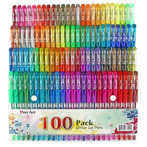 Product Cover 100 Color Glitter Gel Pen Set, 30% More Ink Neon Glitter Coloring Pens Art Marker for Adult Coloring Books Bullet Journaling Crafting Doodling Drawing
