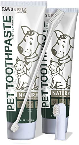 Product Cover Paws & Pals Dog Toothbrush - Pet Dental Care Kit with Brush, Tooth-Paste & Dual Finger Brush - Teeth Cleaning Set Best for Doggy, Cat, Puppy, Kitten - Beef Flavor - 7oz Tube - 2 Pack