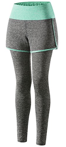 Product Cover Wantdo Women's Running Long Leggings Quick-Dry Yoga Pants Large Grey&Green