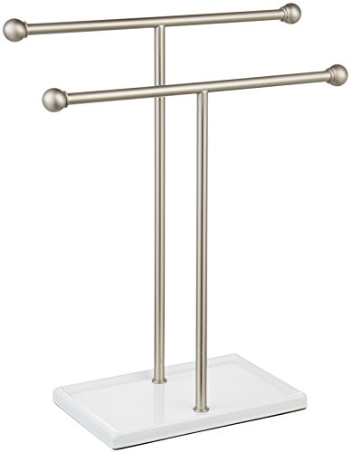 Product Cover AmazonBasics Double-T Hand Towel Holder and Accessories Jewelry Stand, Nickel/White - 1005573-670-A60