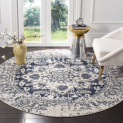 Product Cover Safavieh Madison Collection MAD603D Cream and Navy Distressed Medallion Round Area Rug (5' Diameter)